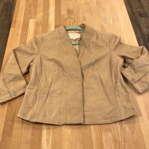 7 for all mankind taupe 3/4 sleeve fitted leather motorcycle moto jacket small